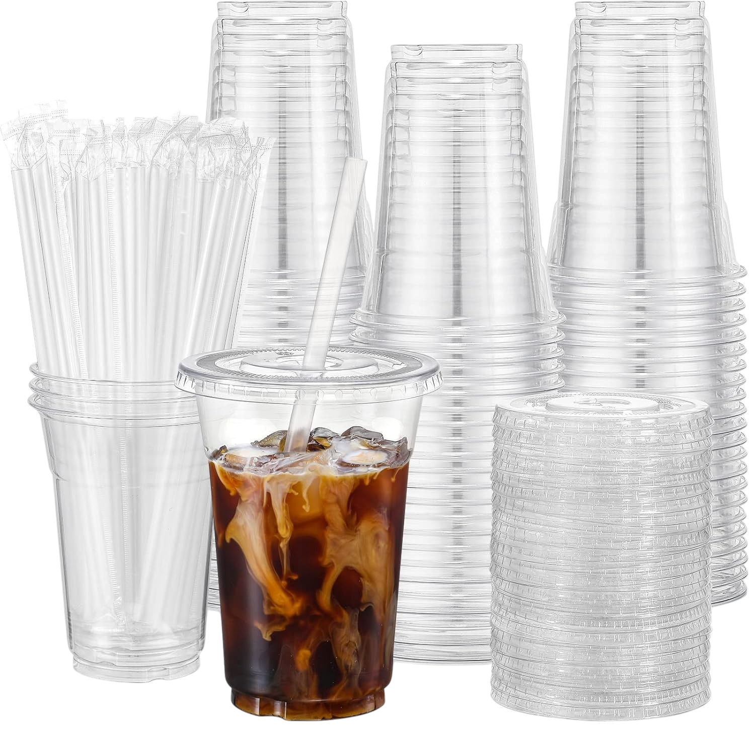 Plastic Cups with Lids and Straws